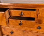 An antique Australian huon pine cantilever&nbsp;chest of seven drawers with full turned columns and blackwood knobs, full huon pine secondary construction, Tasmanian origin, circa 1845, 126cm high, 127cm wide, 53cm deep - 2