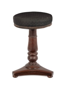 A Colonial Australian blackwood and cedar piano stool with black horsehair upholstery, Tasmanian origin, circa 1840, 53cm high, 33cm diameter