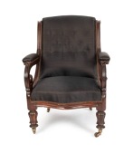 A fine quality antique Colonial Australian blackwood easy chair with carved lotus leg, serpentine front rail and black horsehair upholstery, Tasmanian origin, mid 19th century, 97cm high, 72cm across the arms - 3