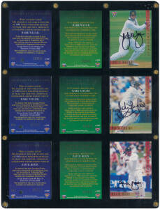 1994 Futera "Signature Series" [6] - Michael Slater, Shane Warne, Steve Waugh, Mark Waugh, Mark Taylor, David Boon  (each with Redemption card & Certification card). VG.