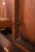 An early colonial cedar tilt-top breakfast table with handsomely selected solid book-matched top, cross-banded edge and frieze, turned and carved centurion&nbsp;skirt column, and finely crafted triform base with original concealed castors, full cedar secondary - 3