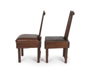 ERIC NICHOLLS&nbsp;pair of bible chairs from the Men's Fellowship Room, Wesleyan Methodist Church, Kew, Australian. Hardwood and leatherette, circa 1919. Rare. 104cm high - 2