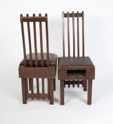 ERIC NICHOLLS&nbsp;pair of bible chairs from the Men's Fellowship Room, Wesleyan Methodist Church, Kew, Australian. Hardwood and leatherette, circa 1919. Rare. 104cm high - 3