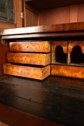 An antique Colonial secretaire, handsomely crafted with ribbon grain selected cedar with crossbanding and carved corbels, beautifully fitted with drawers and compartments in birdseye huon pine, with whalebone handles and ebonised trim, Melbourne origin, c - 3