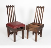 ERIC NICHOLLS&nbsp;pair of bible chairs from the Men's Fellowship Room, Wesleyan Methodist Church, Kew, Australian. Hardwood and leatherette, circa 1919. Rare. 104cm high
