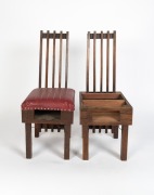 ERIC NICHOLLS&nbsp;pair of bible chairs from the Men's Fellowship Room, Wesleyan Methodist Church, Kew, Australian. Hardwood and leatherette, circa 1919. Rare. 104cm high - 2