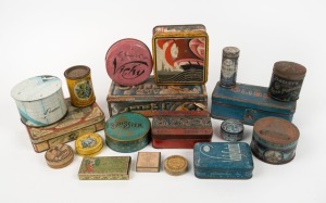 Seventeen assorted vintage and antique tins, the largest 23cm wide