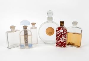 Six assorted vintage French glass perfume bottles including LALIQUE for NINA RICCI, DEAVILLE eau de cologne and others, the largest 22cm high