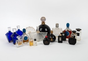 Nineteen assorted perfume bottles including LANVIN in two sizes, CHANEL No.5, JOY, JEAN PATOU and others, the largest 16cm high