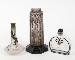 Three assorted perfume bottles (two missing stoppers), the largest 15.5cm high