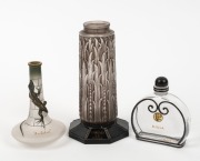 Three assorted perfume bottles (two missing stoppers), the largest 15.5cm high