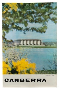 CANBERRA: Photographic poster titled "National Library of Australia. Canberra." Printed in Australia by V.C.N Blight, Government Printer for Canberra Tourist Bureau. 99 x 64cm.