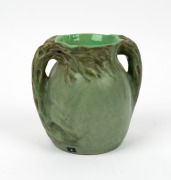 BALLARD green glazed pottery vase with windswept handles, incised "Ballard, 1931", 16cm high - 2