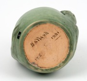 BALLARD green glazed pottery vase with windswept handles, incised "Ballard, 1931", 16cm high - 3