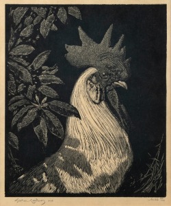 LIONEL ARTHUR LINDSAY (1874-1961),, White Cock, woodblock print, signed lower left "Lionel Lindsay", 18 x 15cm, 30 x 26cm overall