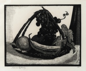 LIONEL ARTHUR LINDSAY (1874-1961), Fruit Piece, woodblock print, signed lower left "Lionel Lindsay", 13 x 16cm, 27 x 32cm overall