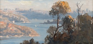 LEON HANSON (1918-2011), (harbour scene), oil on board, signed lower left "Leon Hanson", 20 x 50cm, 37 x 67cm overall