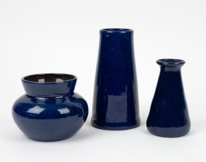 OSREY group of three blue glazed pottery vases, all incised "Osrey, Ballarat", dated 1924 and 1925, the largest 16cm high