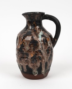 LUCY HATTON BECK pottery jug with slump glaze, incised "Lucy Hatton Beck", 18.5cm high