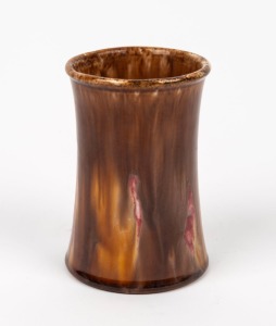 McHUGH brown glazed pottery vase with burgundy highlights, incised "H. McHugh, Tasmania", 11cm high