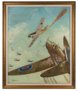 M. RADIK, (A Battle of Britain scene), oil on board, signed and dated "59" lower left, 91 x 73cm; overall 103 x 85cm.