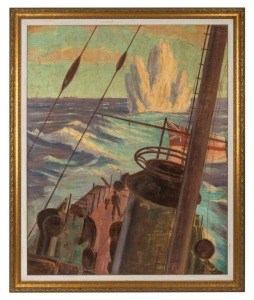 M. RADIK, (The Battle of Cape Spada), oil on board, signed and dated "58" lower left, 91 x 73cm; overall 104 x 84cm.