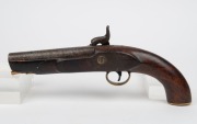 An antique English percussion cap pistol with "TOWER PROOF" stamp and crown mark, 6" barrel, .69 calibre, circa 1837, 32cm long - 2