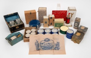 Assorted antique and vintage perfume bottles, powders and cosmetic, (qty)