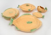 SHORTER & SON English porcelain fish set, circa 1930s, stamped "Shorter & Son, Stoke-On-Trent, England", ​​​​​​​37cm wide