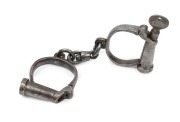 HIATT antique handcuffs with screw-key, 19th century, ​​​​​​​22cm wide