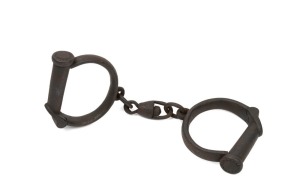 Convict era antique handcuffs (no key), early 19th century, 23cm wide