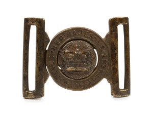 CONVICT DEPARTMENT belt buckle stamped "HER MAJESTY'S CONVICT DEPARTMENT", mid 19th century, ​​​​​​​8cm wide