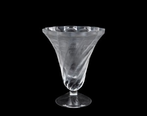 LALIQUE French frosted crystal vase, bearing original label "LALIQUE CRYSTAL PARIS", 15cm high