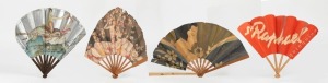 Four Art Deco French paper advertising fans, circa 1920s, the largest 33cm wide