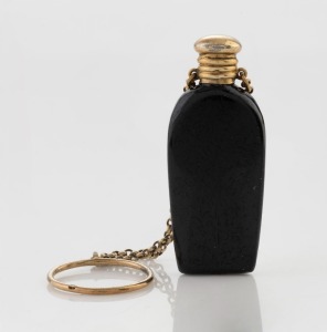An antique chatelaine glass scent bottle with gilded silver mounts, 19th century, 11.5cm high overall