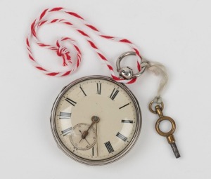 An antique English pocket watch in sterling silver case with fusee movement, 19th century, 7cm high including bow