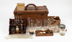 PHARMACIST/CHEMIST antique set in case, housing assorted test tubes, stands, bottles, labels, brushes etc.,19th/20th century.&nbsp;A fascinating collection. The case 40cm wide.