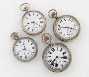 Four antique crown wind pocket watches in metal cases, including CYMA with South Australian Railways engraved back, SHEPPO and Swiss examples, 19th/20th century,