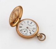A lady's antique Swiss 14ct gold full hunter cased pocket watch with crown wind movement, 19th century, ​​​​​​​4.5cm high including bow, 28.6 grams including movement