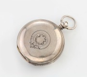 An antique sterling silver cased full hunter pocket watch with enamel dial, subsidiary seconds dial, beetle and poker gold hands, with English lever fusee movement signed "THOMAS R. EDEN, LIVERPOOL", 19th century, - 2