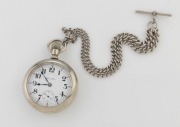 HAMILTON antique American railway pocket watch with 21 jewel movement, motor barrel adjusted to five position with double roller, suspended on a sterling silver fob chain, 19th/20th century, 8.5cm high including bow