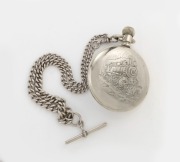 HAMILTON antique American railway pocket watch with 21 jewel movement, motor barrel adjusted to five position with double roller, suspended on a sterling silver fob chain, 19th/20th century, 8.5cm high including bow - 2