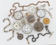 Assorted pocket watches, movements, parts and watch chains, 19th/20th century, (12 items)
