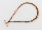 An antique 9ct gold fob chain, 19th/20th century, (missing one bulldog clasp), stamped "9ct, 375", 33cm long, 43 grams