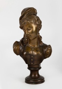 Antique bronze bust of a young lady, 19th century, 26cm high