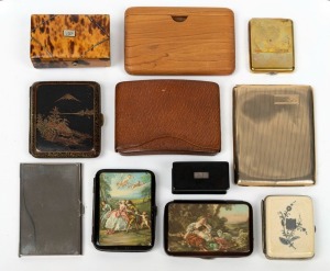 Eleven assorted cigarette cases, snuff boxes and coin purse, including ivory and silver, tortoise&nbsp;shell, gilt metal, wood, Japanese metal ware, etc, 19th and 20th century, the ivory purse 6.5cm wide