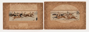 A pair of Stevengraph horse racing pictures, mounted in original card, 19th century, ​​​​​​​13 x20cm each overall
