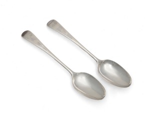 A pair of Georgian sterling silver tablespoons, by Stephen Adams of London, circa 1777, 21cm long, 118 grams total