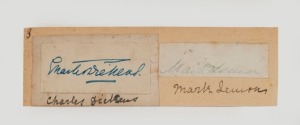 CHARLES DICKENS (author) and MARK LEMON (founder of Punch Magazine) signatures on piece
