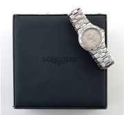 LONGINES "Conquest" stainless steel wristwatch with quartz movement in original box